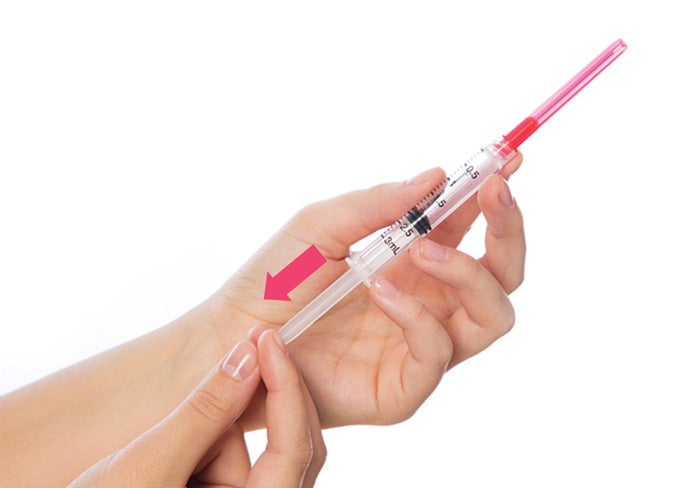 Attach the blunt tip vial access needle to syringe